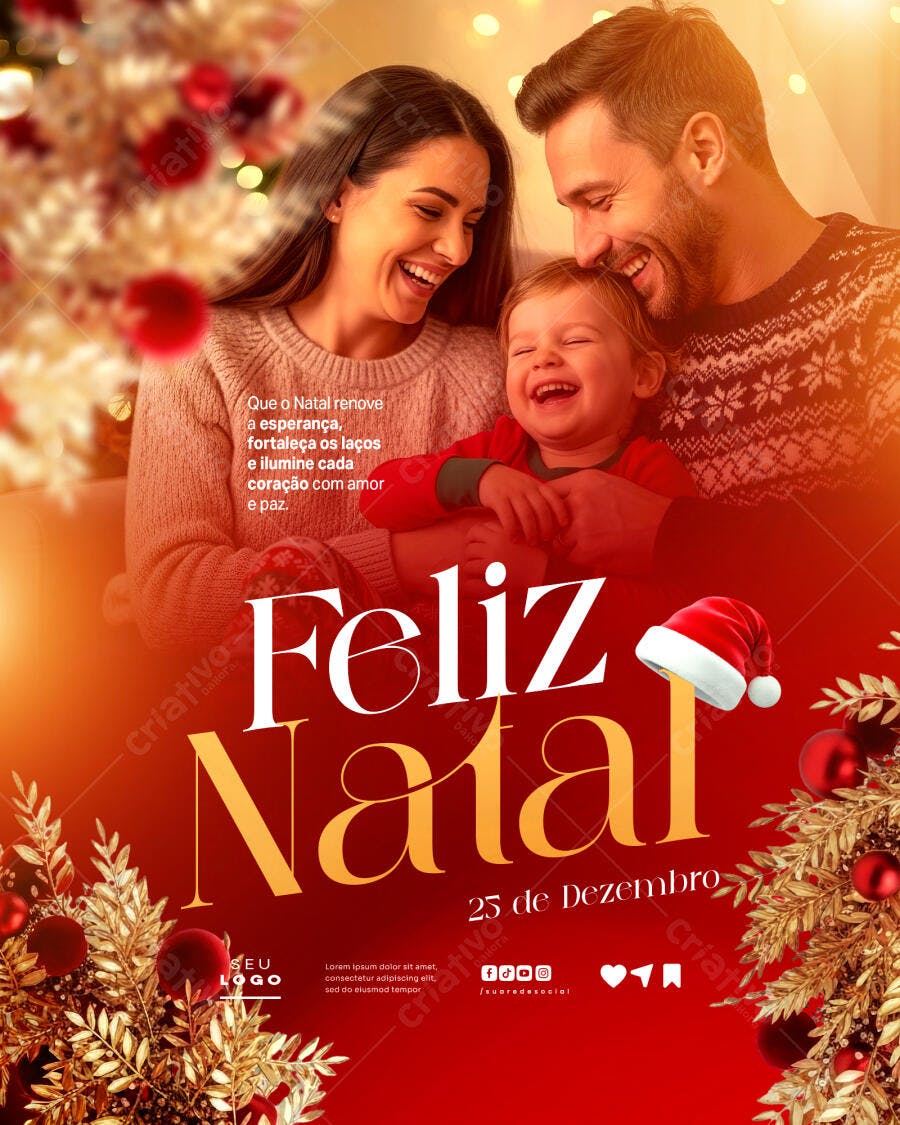Flyer de Natal para Família Feliz PSD Editável