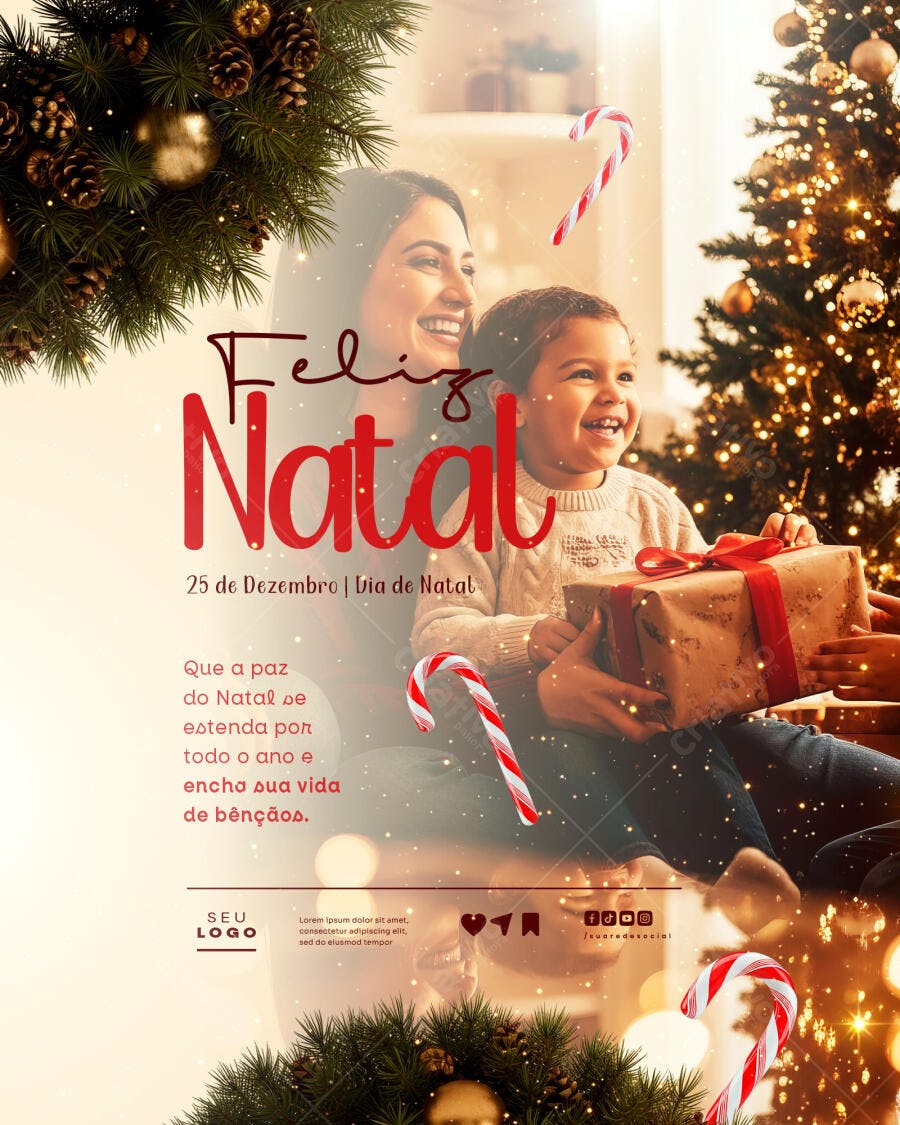 Flyer Feliz Natal Família com Presente PSD Editável