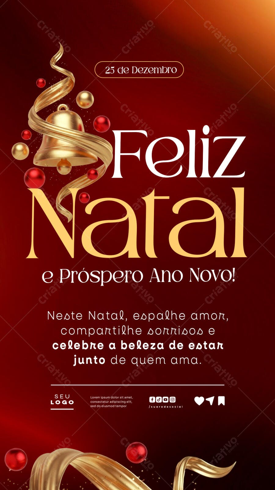 Post Social Feliz Natal e Próspero Ano Novo PSD Editável
