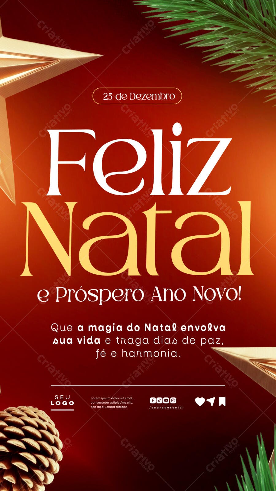 Flyer Vertical para Feliz Natal e Próspero Ano Novo PSD Editável