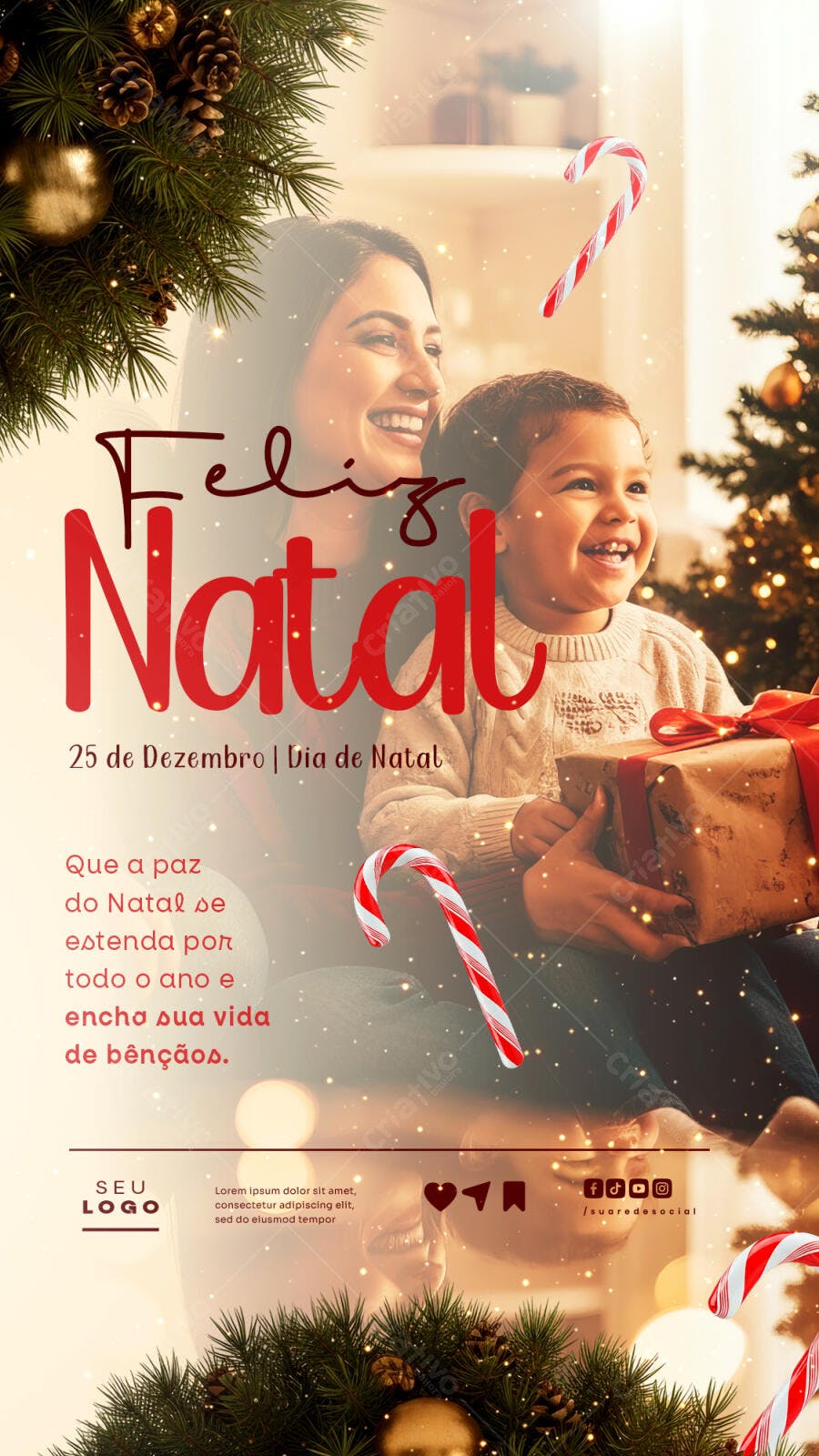 Post Redes Sociais para Feliz Natal com Mãe e Filho PSD Editável