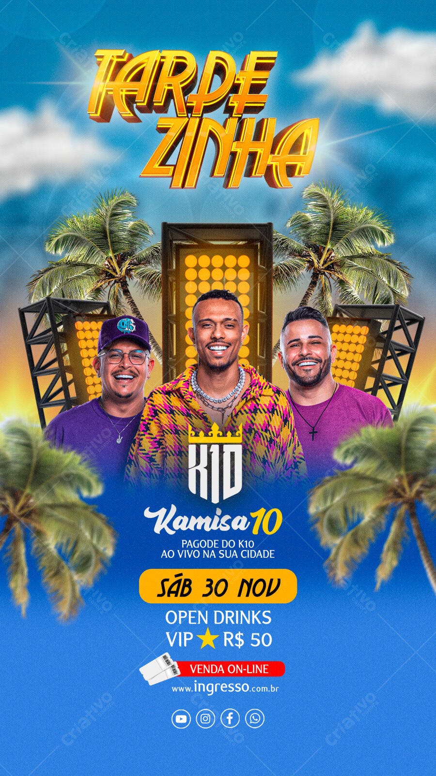 Flyer para Tardezinha Pagode K10 Kamisa 10 PSD Editável