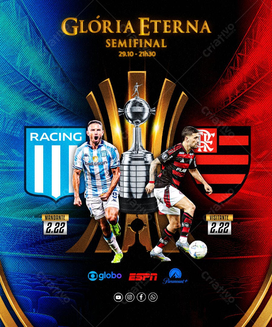 Flyer Semifinal Jogo Racing Flamengo Glória Eterna Psd Editável