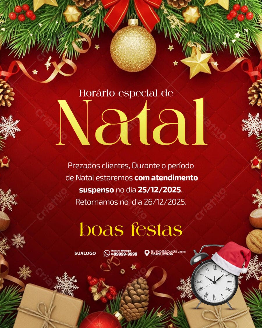 Flyer Horário Especial de Natal PSD Editável