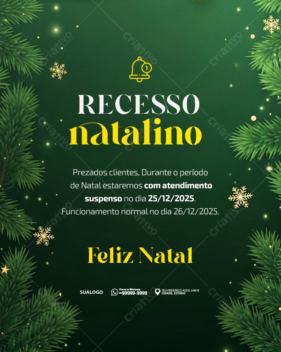 Comunicado de Recesso Natalino PSD Editável