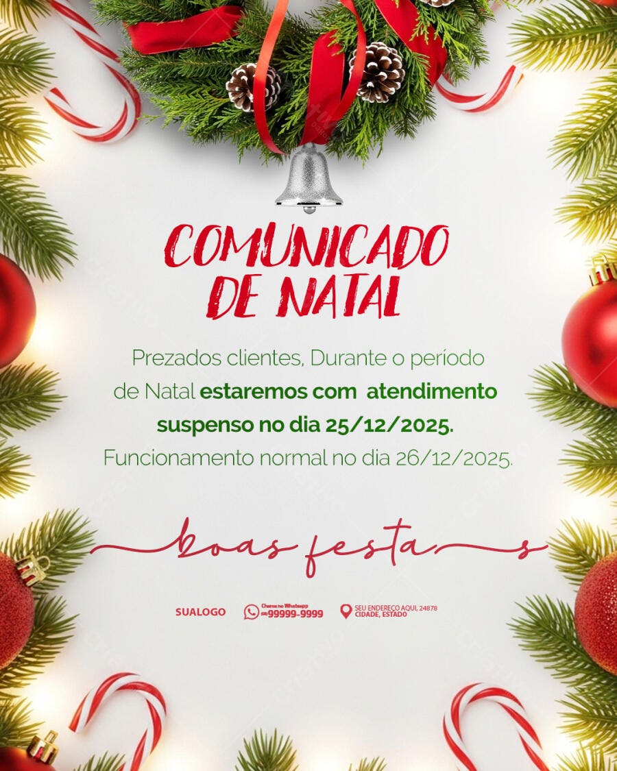 Flyer de Natal para Comunicado de Atendimento PSD Editável