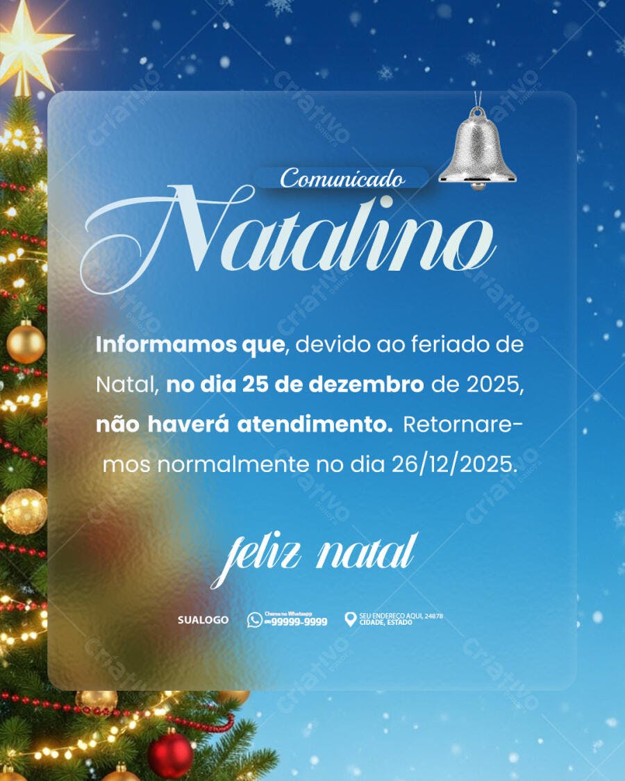 Flyer Comunicado Natalino para Feriado de Natal PSD Editável