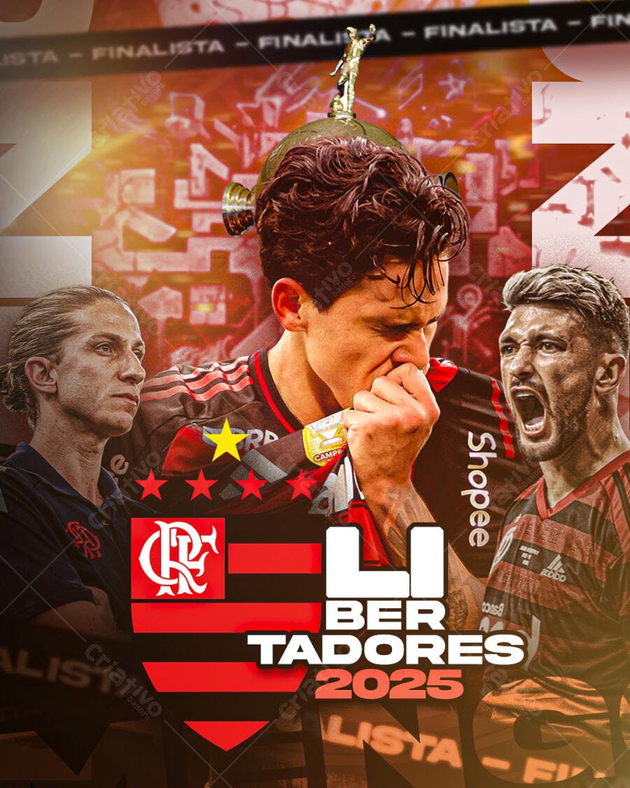 Pôster Futebol Libertadores 2025 Flamengo Finalista PSD Editável