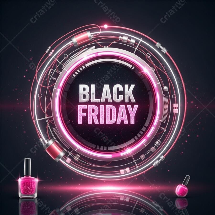 Black Friday design futurista com esmalte rosa neon brilho