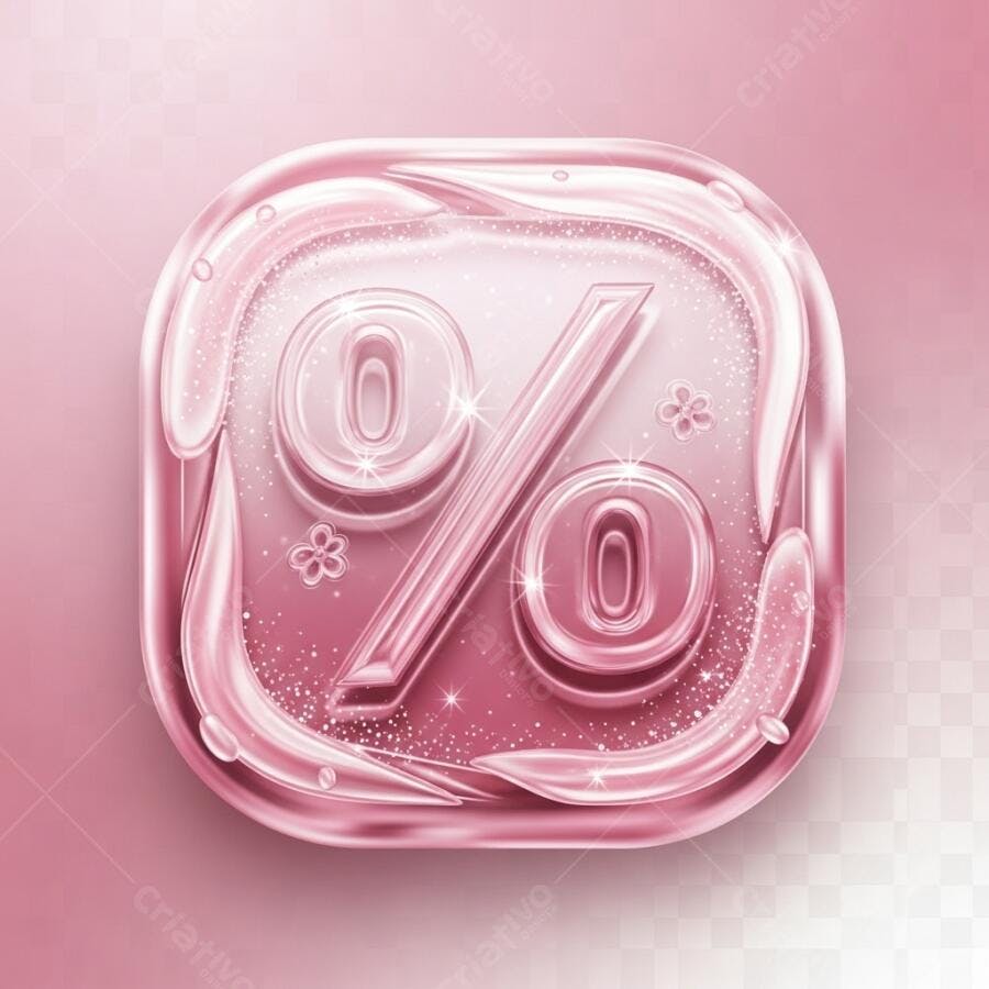 Símbolo de porcentagem 3D rosa líquido brilhante para promoção digital