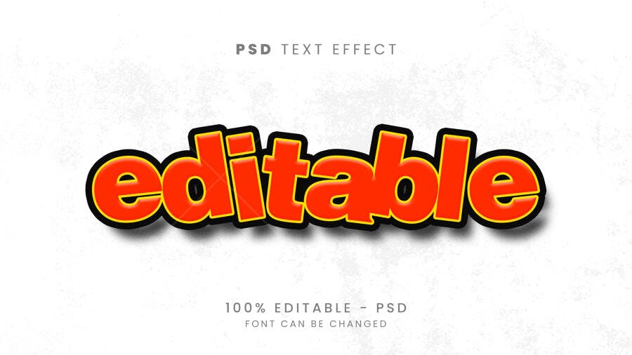 Efeito de Texto Cartoon 3D Vermelho Amarelo PSD Editável