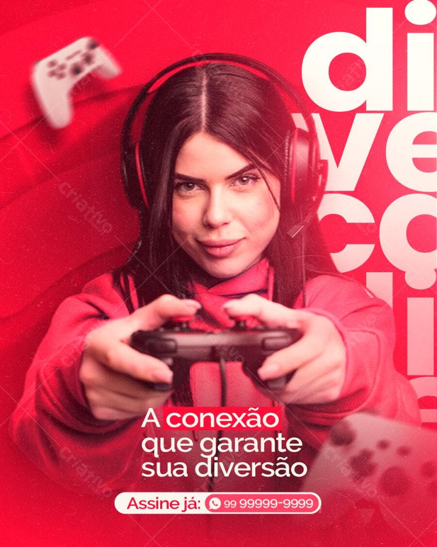 Flyer para Conexão Gamer e Diversão Vermelha PSD Editável