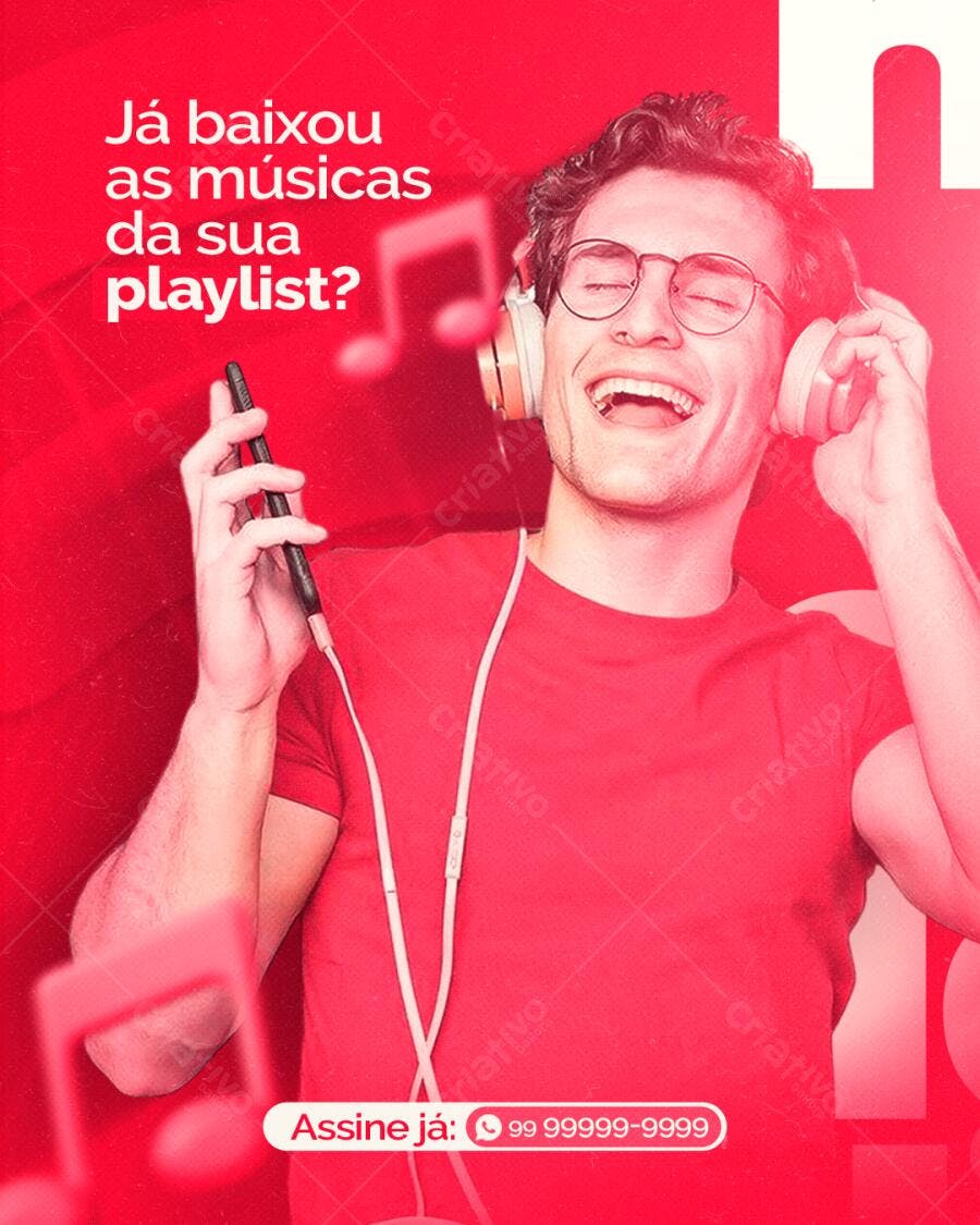Post para Redes Sociais Playlist Jovem Fone de Ouvido PSD Editável