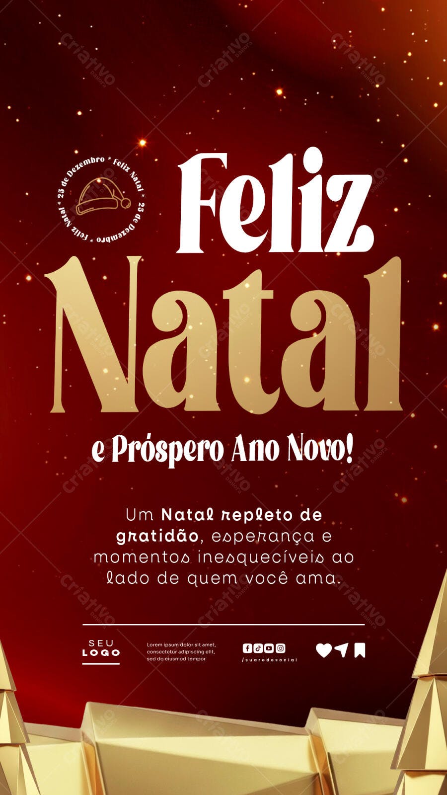 Flyer Feliz Natal e Ano Novo Vermelho Dourado PSD Editável