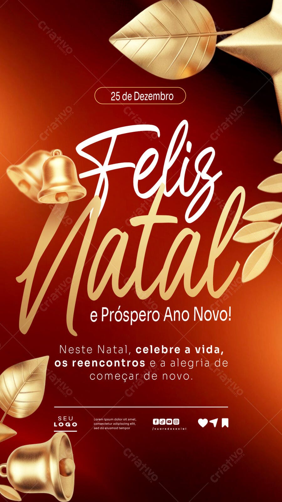 Flyer Feliz Natal e Ano Novo Dourado PSD Editável