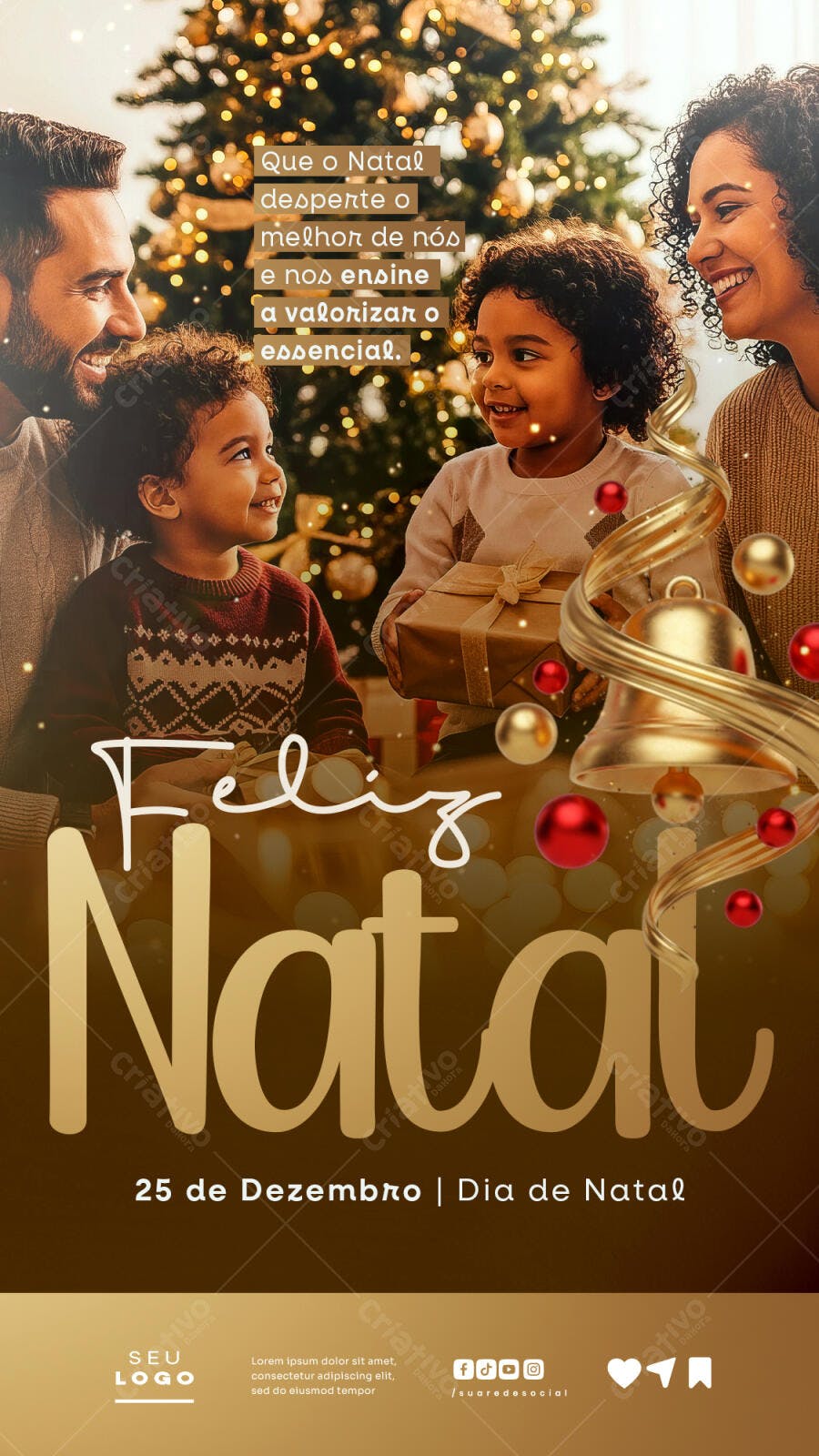Post Redes Sociais de Feliz Natal com Família PSD Editável