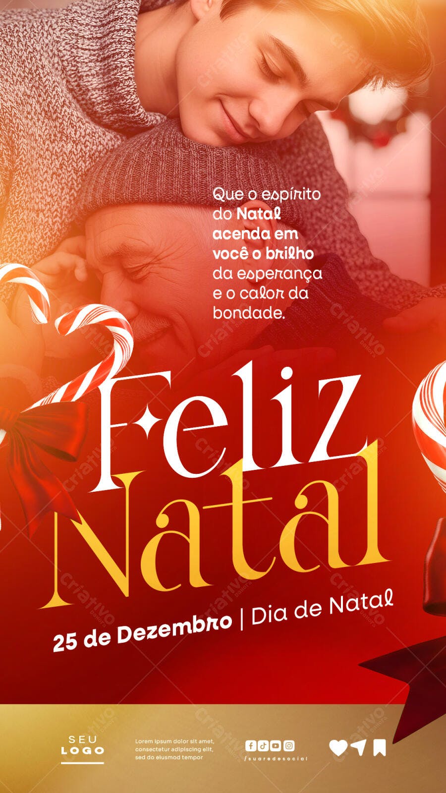 Post para Redes Sociais Natalino Jovem e Idoso Abraço Familiar PSD Editável