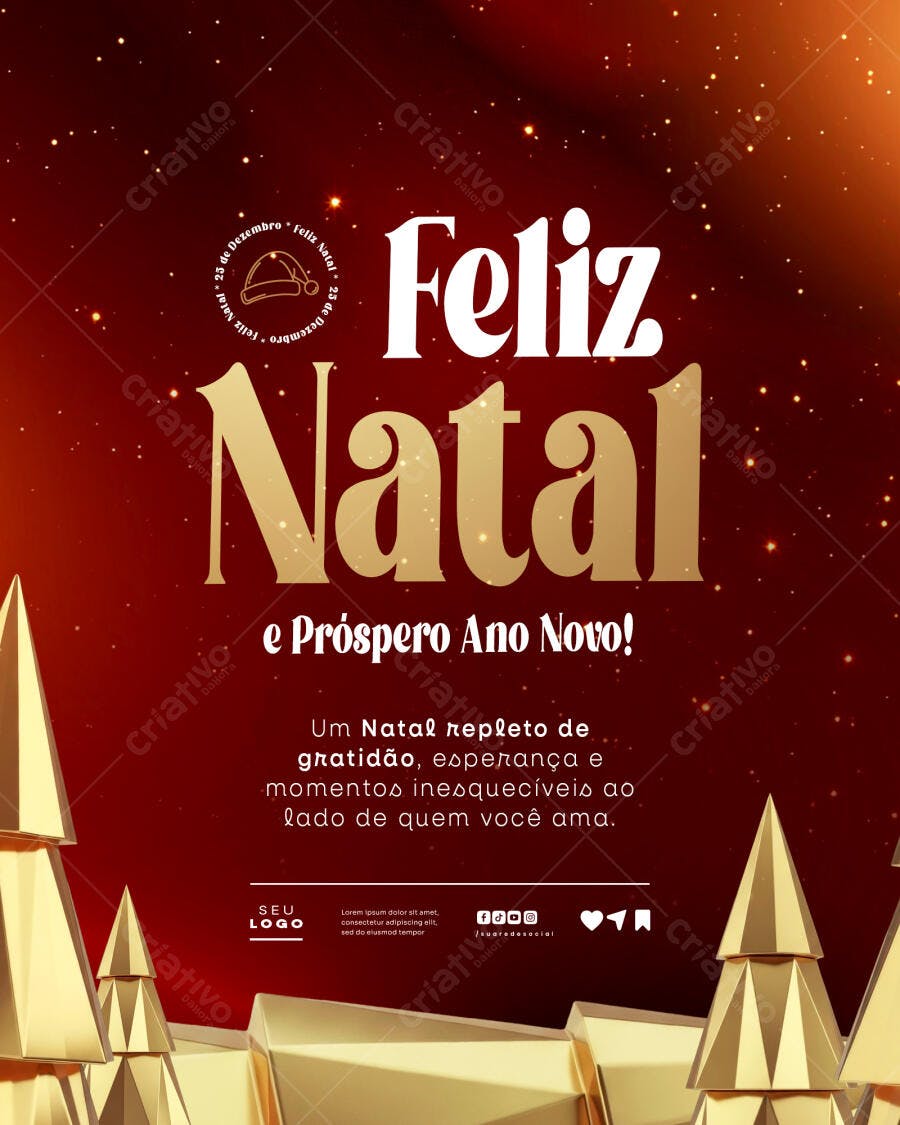 Post para Instagram Feliz Natal e Ano Novo PSD Editável
