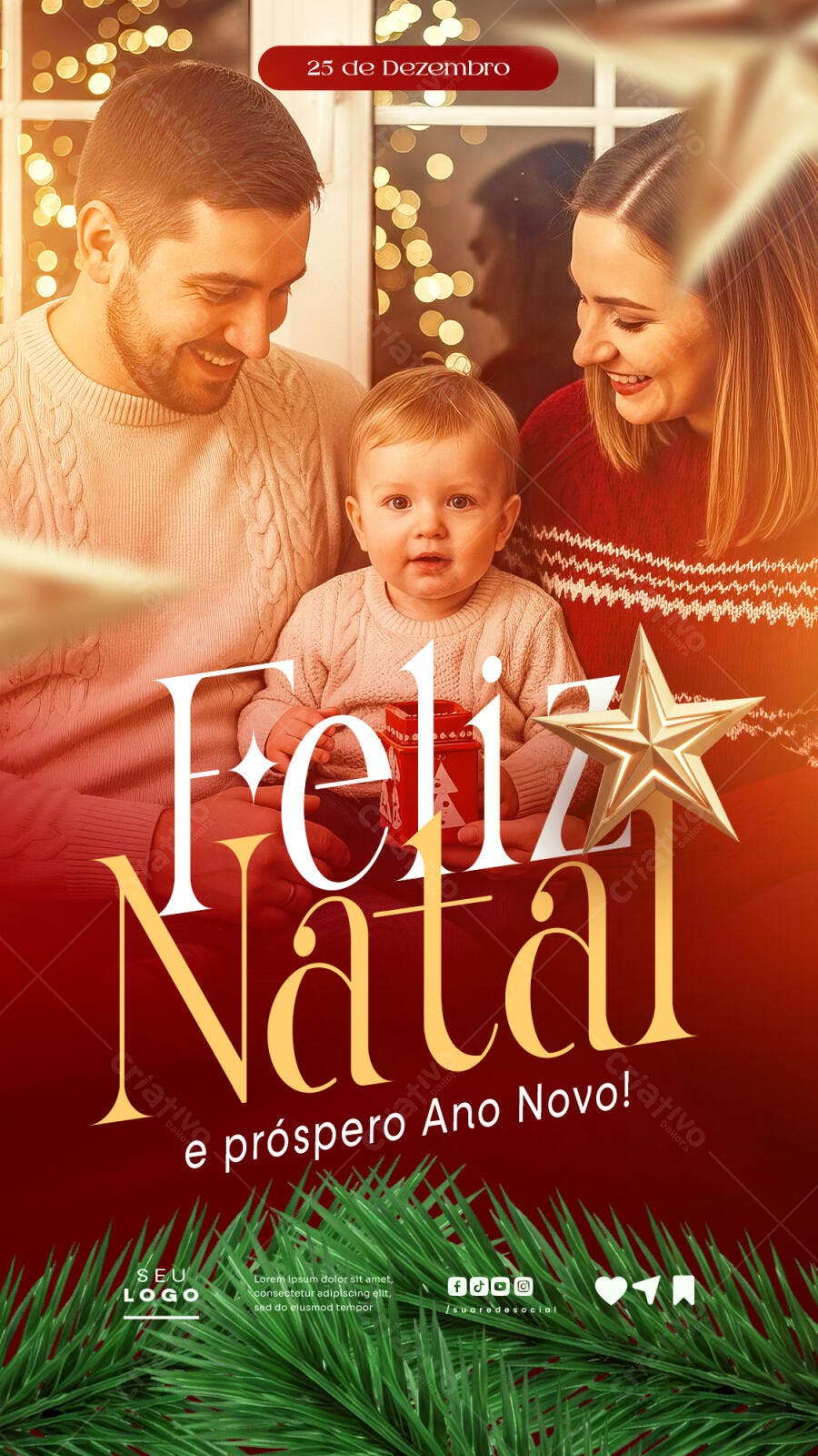 Post Feliz Natal e Ano Novo com Família PSD Editável