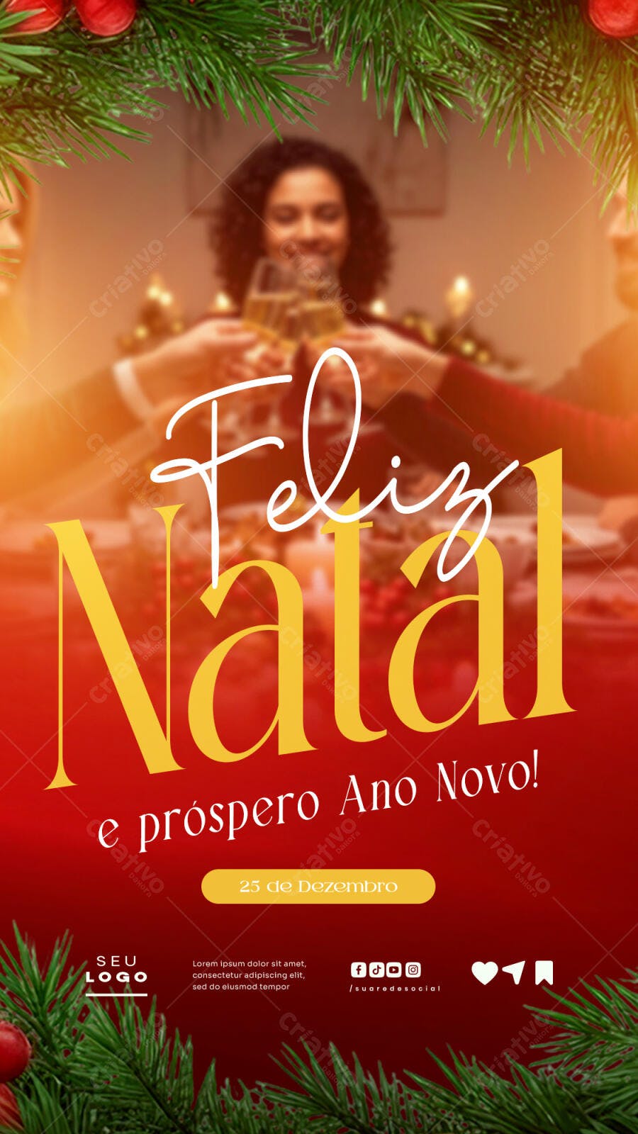 Flyer Feliz Natal e Próspero Ano Novo PSD Editável