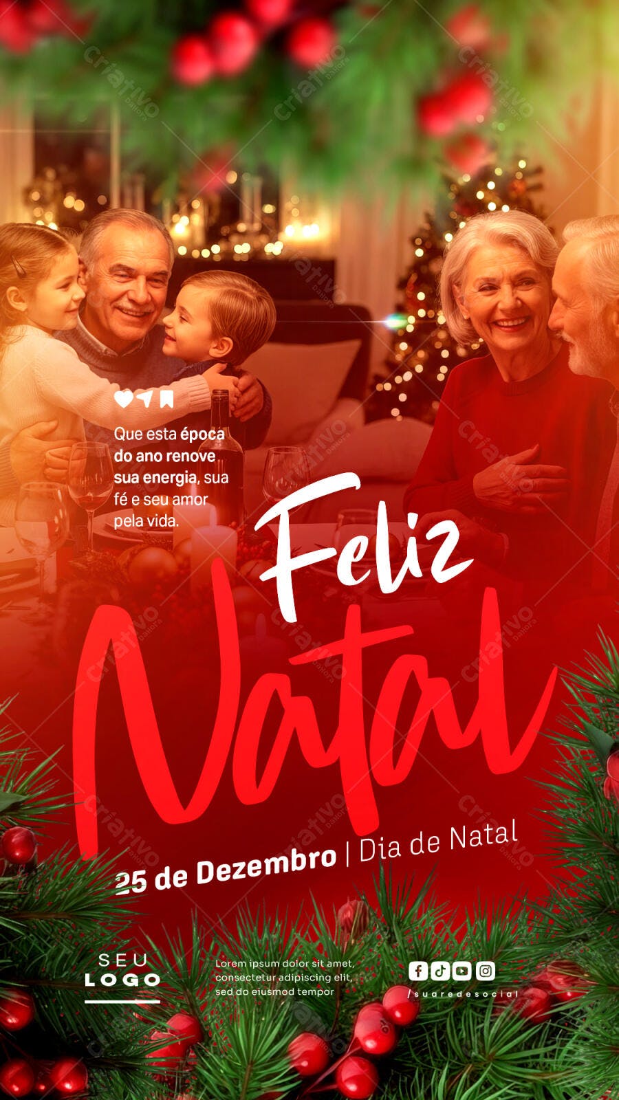 Flyer Feliz Natal com Família PSD Editável