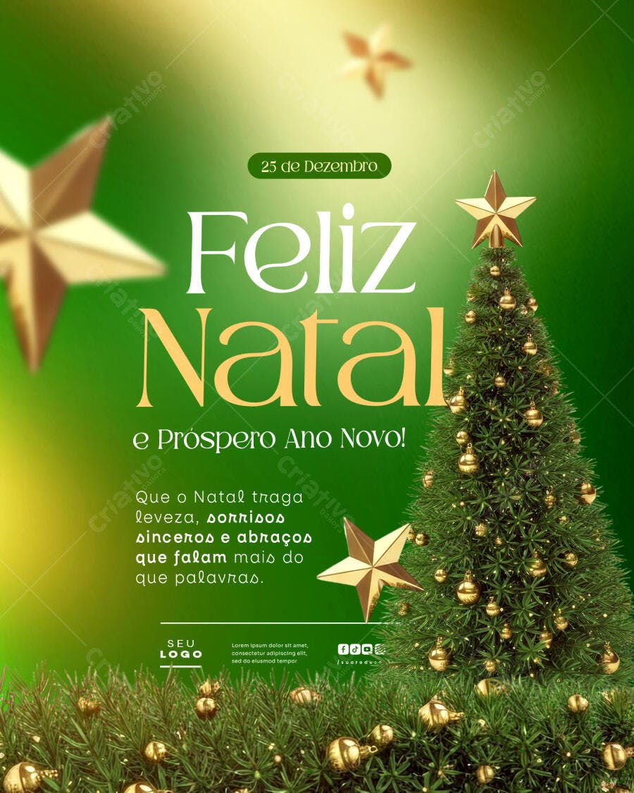 Flyer Festivo de Natal e Ano Novo Verde Dourado PSD Editável