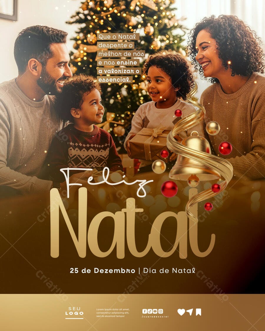 Flyer Natal Família Feliz com Árvore Iluminada PSD Editável
