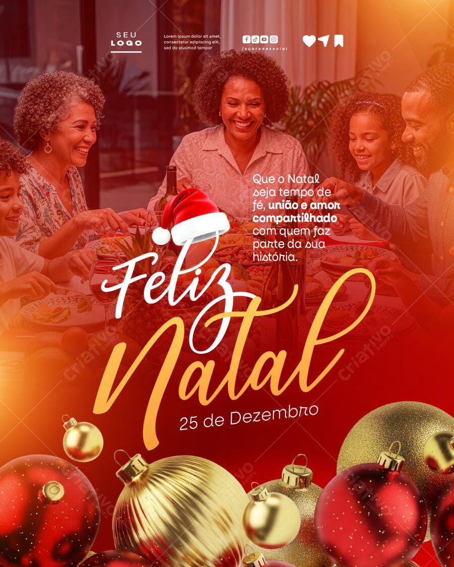 Flyer de Natal Ceia Familiar Afro-Brasileira PSD Editável