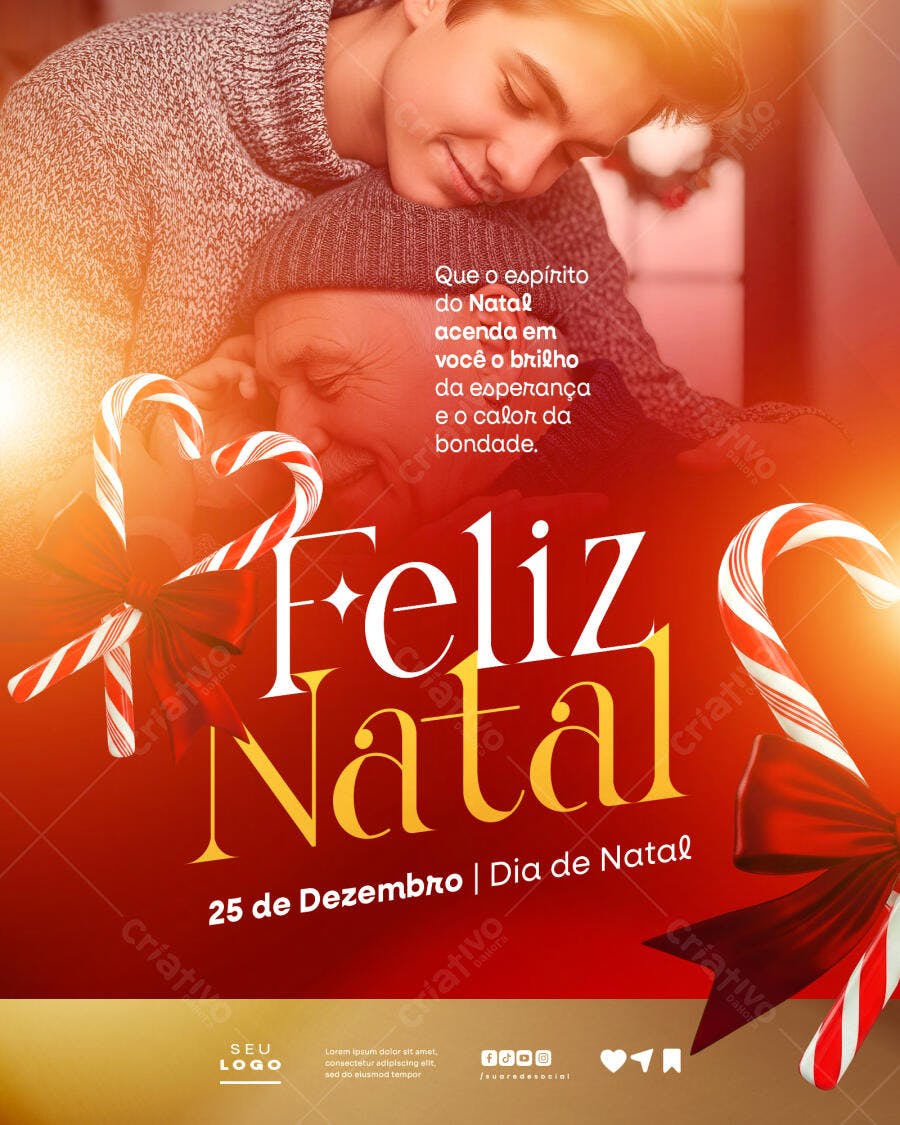Flyer de Natal Abraço Família Candy Canes PSD Editável