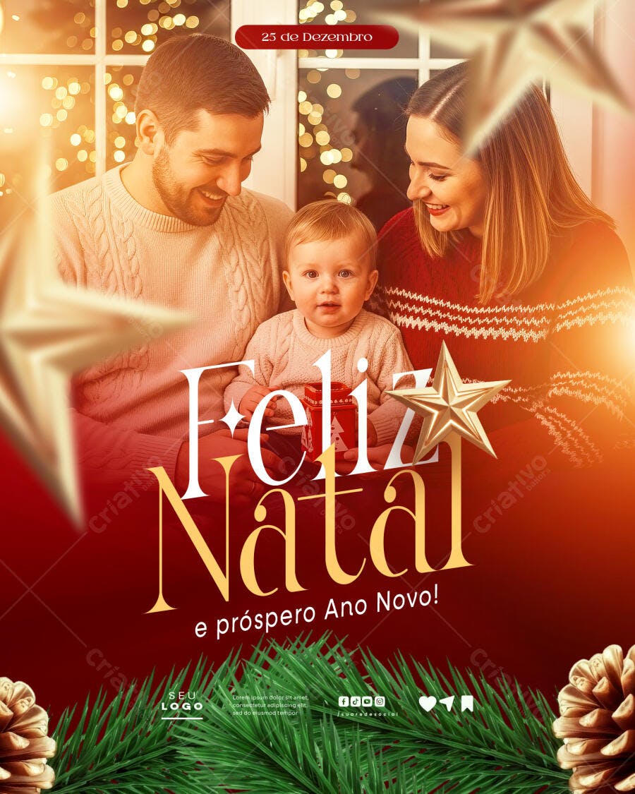 Flyer Social Media Feliz Natal em Família PSD Editável