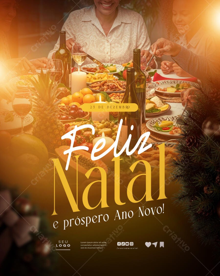 Flyer Ceia de Natal e Ano Novo com Família PSD Editável