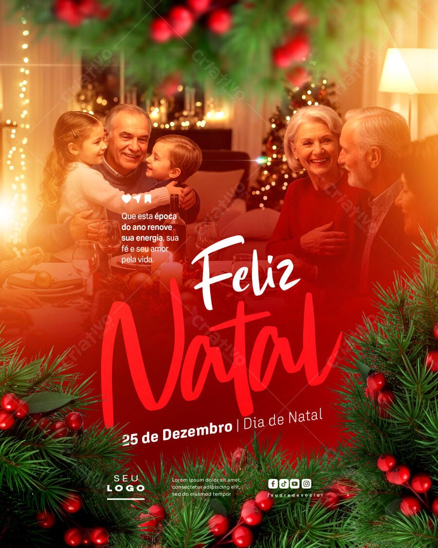 Flyer Natalino Família Feliz com Avós e Crianças PSD Editável