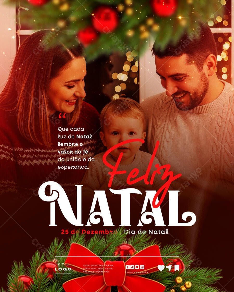 Flyer de Natal Família Feliz Natal 25 de Dezembro PSD Editável