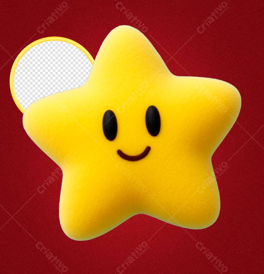 Recurso Gráfico Estrela Sorridente 3D para Conteúdo Infantil PSD Editável