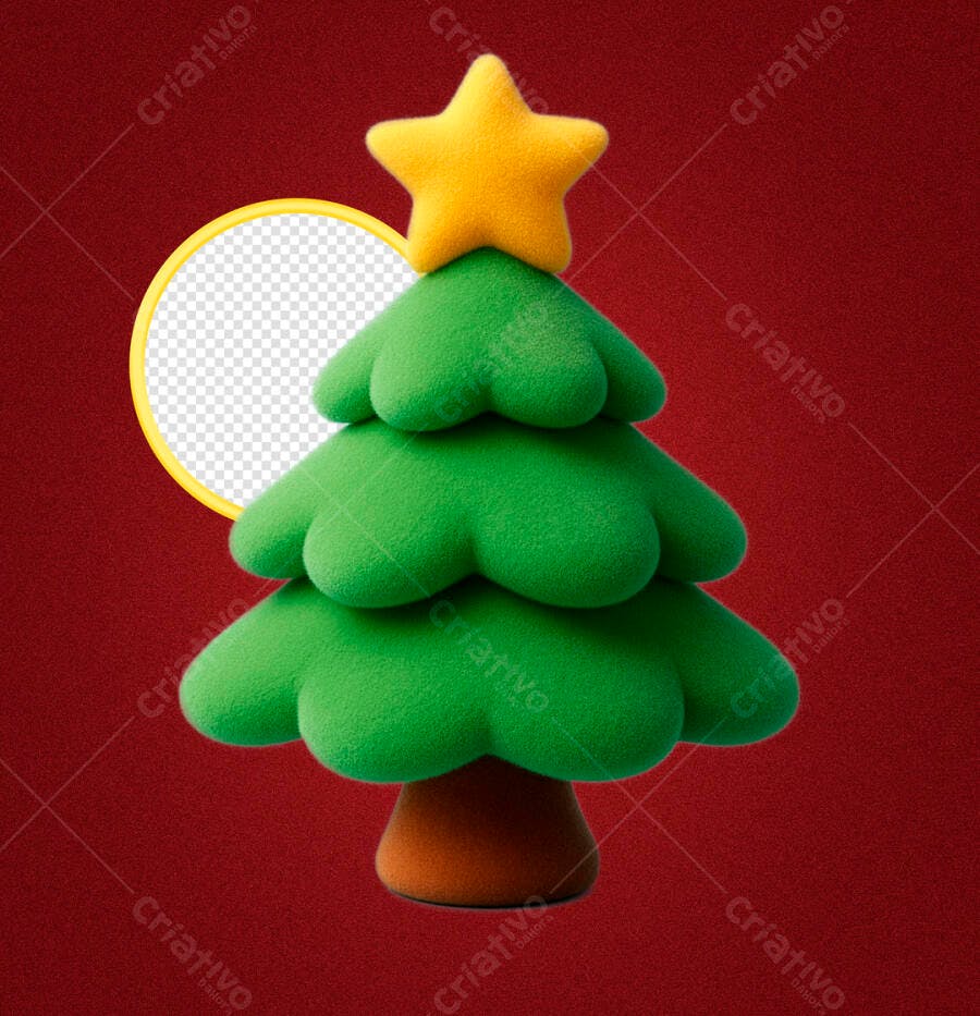 Elemento 3D Árvore de Natal Fofa com Estrela para Festas PSD Editável