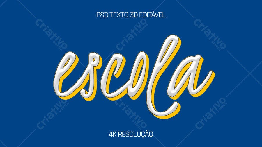 Texto 3D Branco Amarelo para Tema Escola PSD Editável
