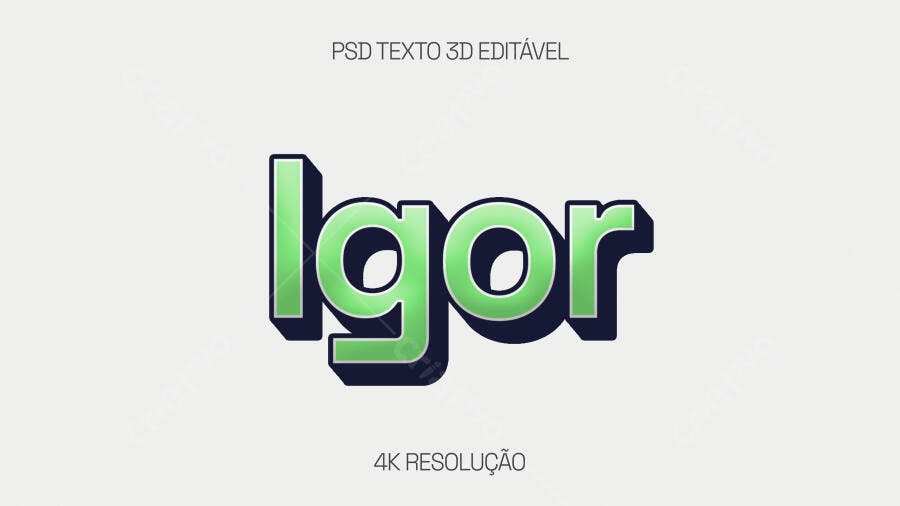 Efeito de Texto 3D para Nome Igor Verde Moderno PSD Editável