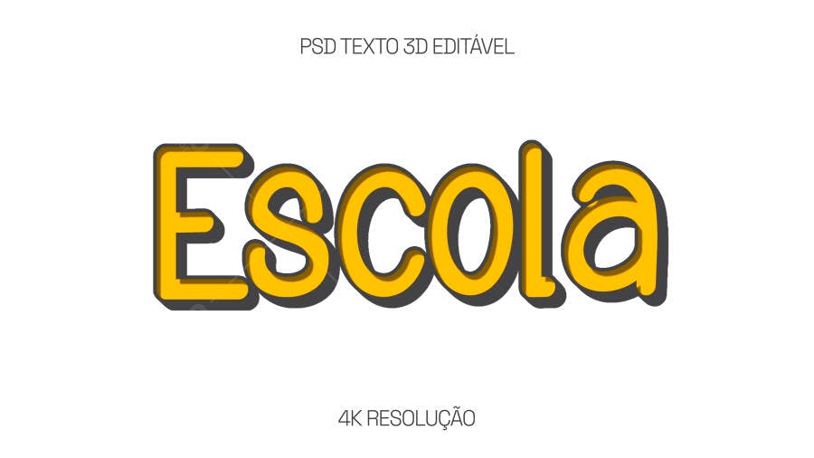 Efeito de Texto 3D para Escola Fofo Amarelo PSD Editável