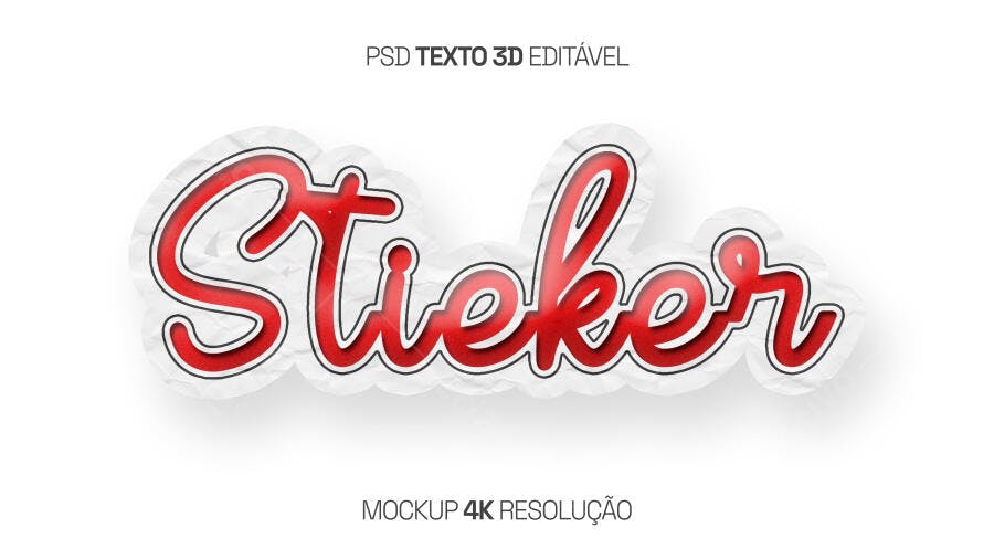 Texto 3D Sticker com Papel Amassado e Borda Vermelha para Design PSD Editável