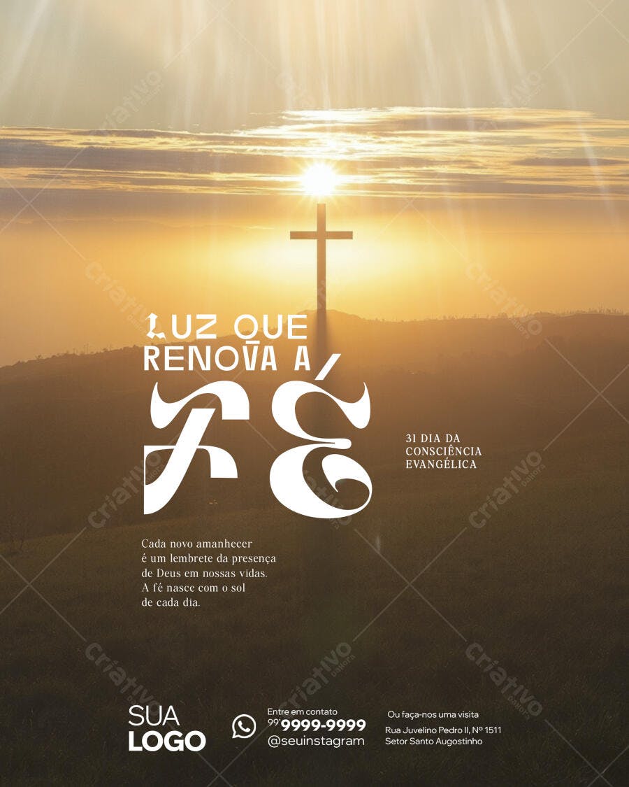Flyer para Dia da Consciência Evangélica Luz que Renova a Fé PSD Editável
