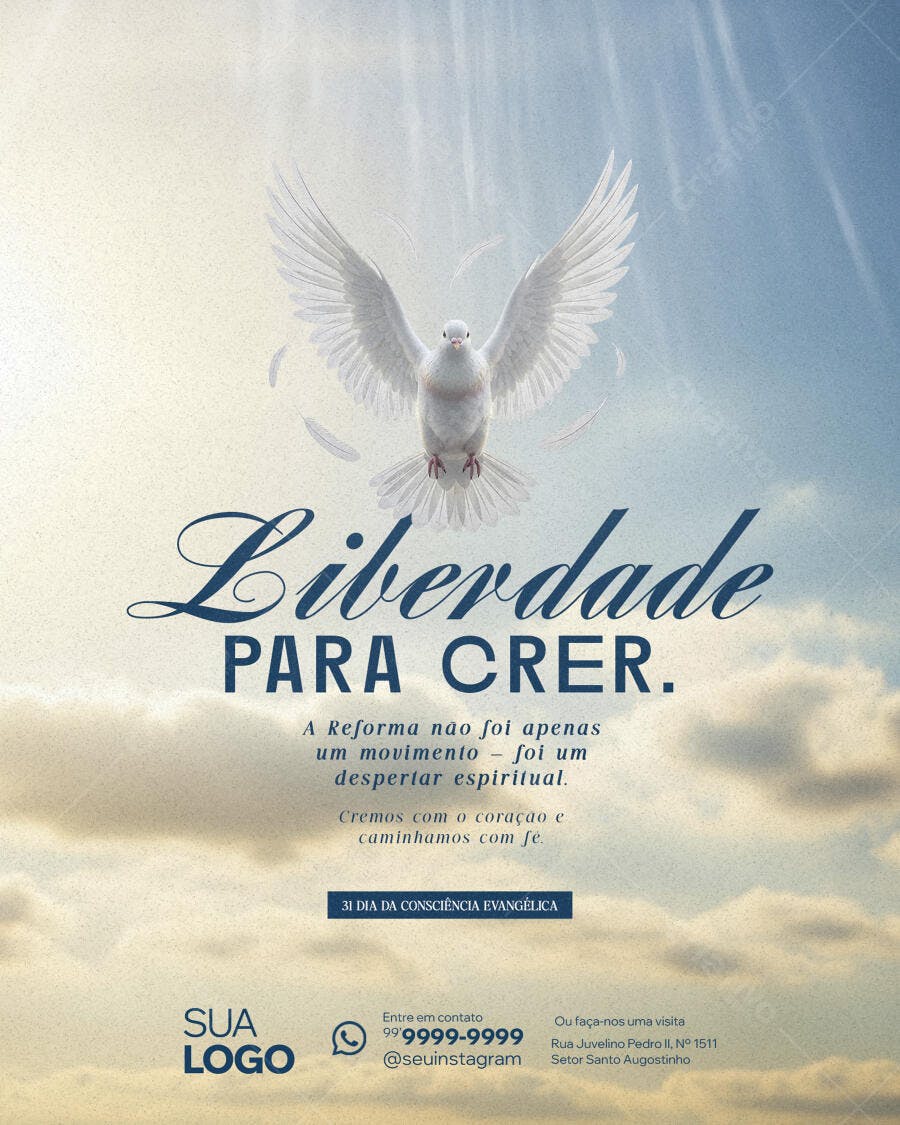 Flyer Liberdade para Crer Dia da Consciência Evangélica PSD Editável