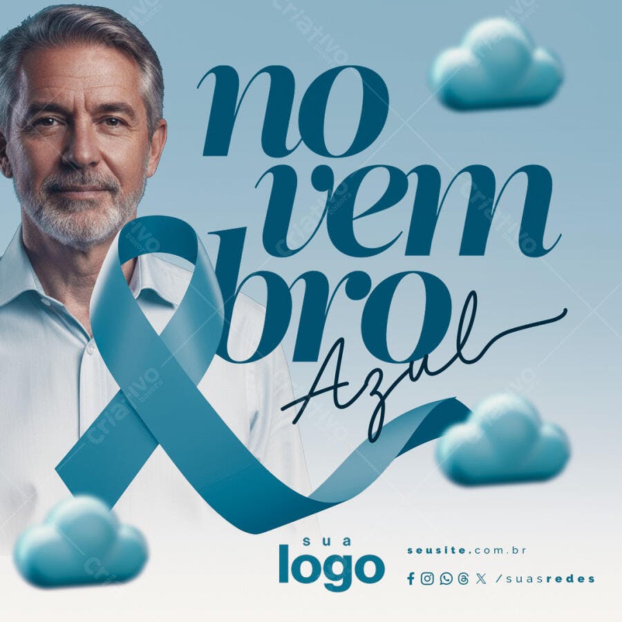Flyer Digital Novembro Azul Conscientização PSD Editável