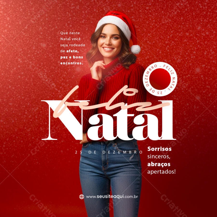 Flyer Natalino Mulher Suéter Vermelho e Gorro Santa PSD Editável