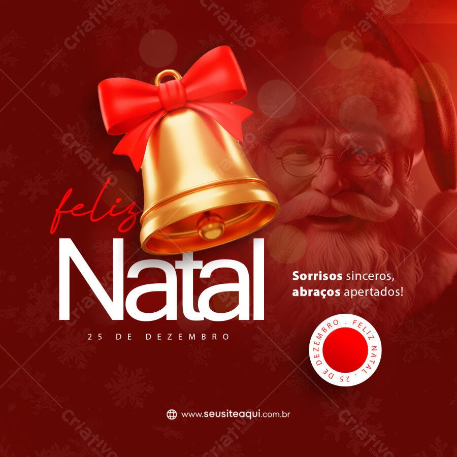 Flyer Feliz Natal com Sino Dourado e Papai Noel PSD Editável