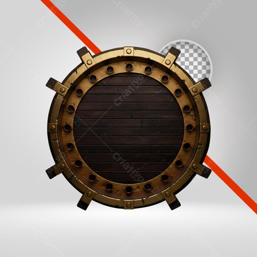 Selo redondo vintage madeira metal dourado PNG com fundo transparente