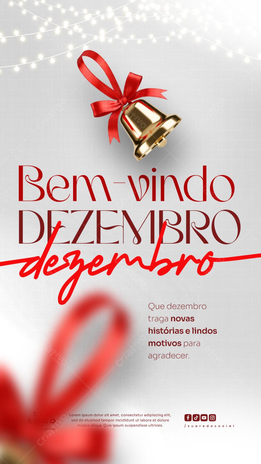 Post Redes Sociais Bem-vindo Dezembro Sino Vermelho PSD Editável