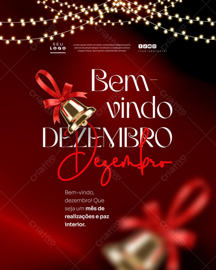 Flyer Bem-Vindo Dezembro Natalino Sino Luzes PSD Editável