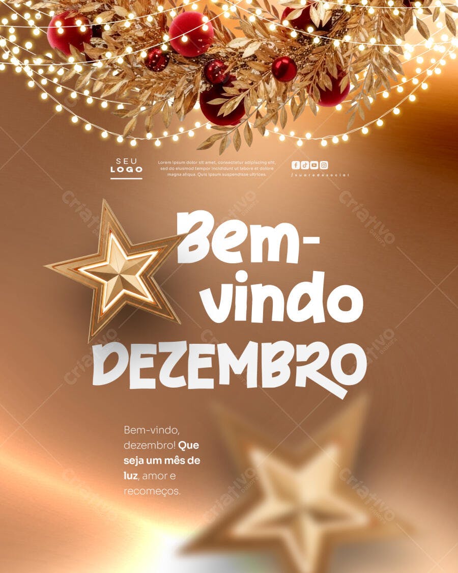 Flyer para Boas-vindas Dezembro Luzes Natalinas PSD Editável
