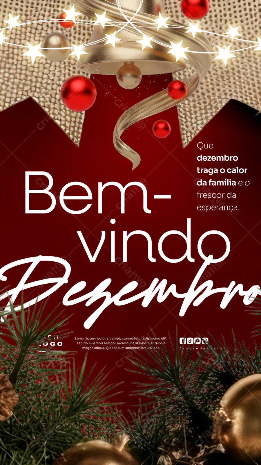 Post para Bem-vindo Dezembro com Sinos Natalinos PSD Editável