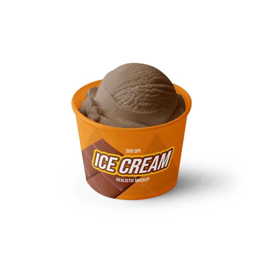 Mockup Realista de Embalagem para Sorvete Chocolate Laranja Isolado